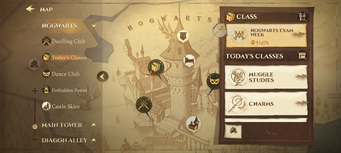 In game map with Classes and Hogwarts Exam Week
